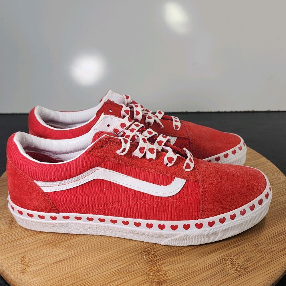 6Youth Fit 7.5Women's Vans Old Skool Sz 010629 Red Canvas Heart Skating Sneakers